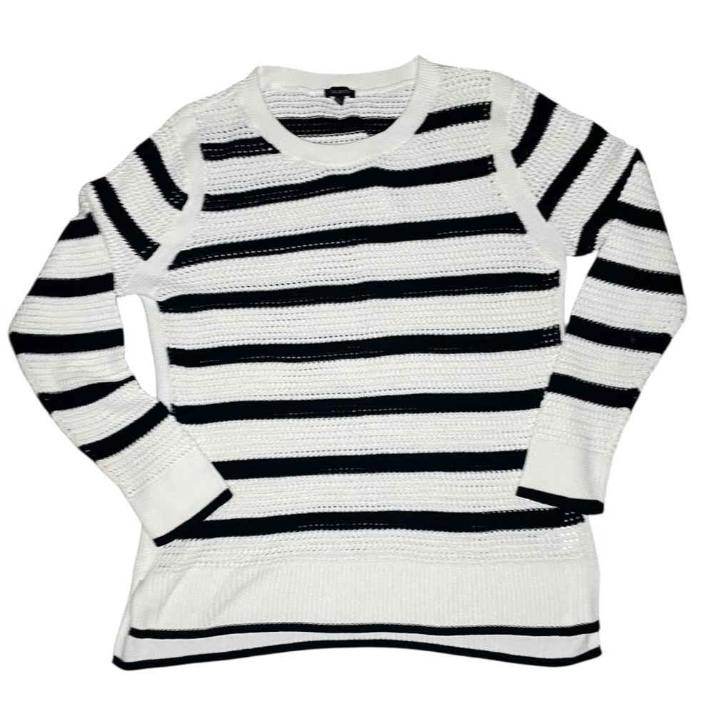 Talbots Women’s Black/White Open Knit Drop Hem Sweater-Large
